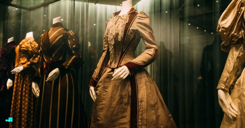 Historical Garments - Showcase with collection of aged style costumes
